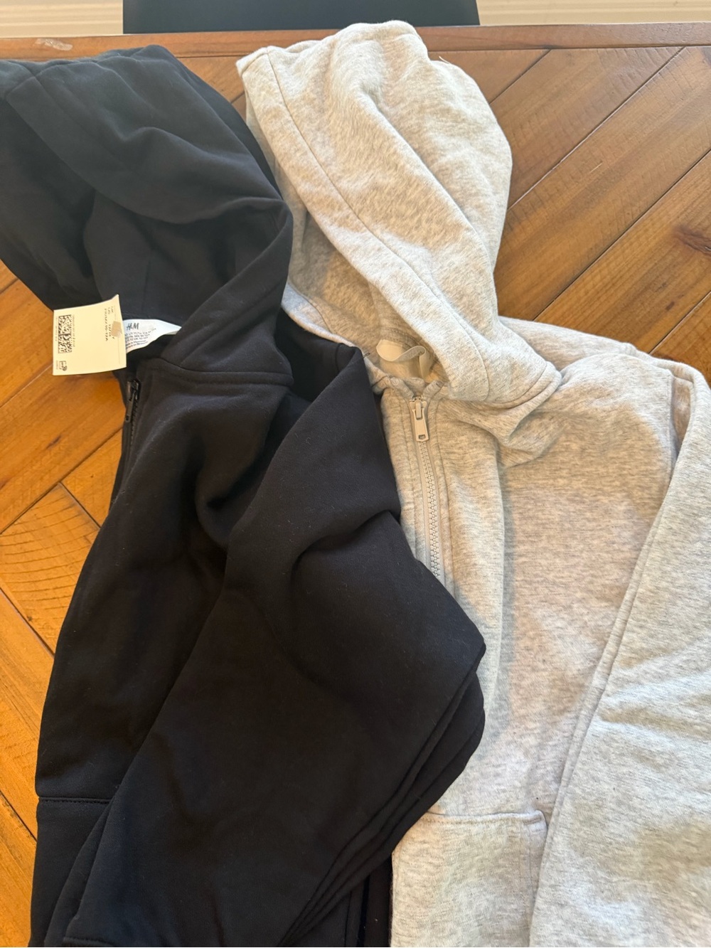 H&M Kids 14/16 Zip Hoodies in Black and Heather Gray